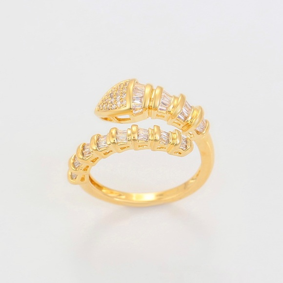 Snake Ring Adjustable Ring 14k Gold Plated Baguette Stone - Picture 3 of 9